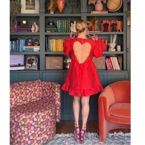 Sister Jane Poppy Heart-Cutout Jacquard Mini Dress in Red, Size Small - NWT